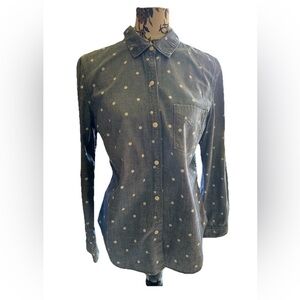 GAP 1969 Chambray Denim Button Shirt in Light Blue with polka dots M